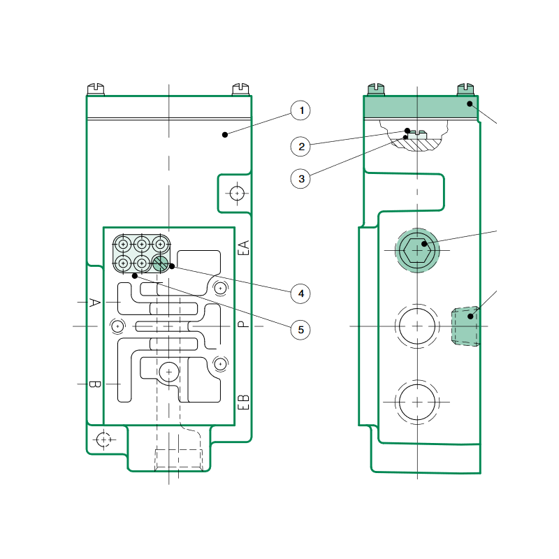 Embase MK15 G1/4 plug-in, échappement commun, ports latéraux uniquement