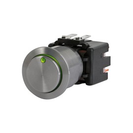 Bouton métal à accrochage double pôle avec lumière verte diamètre 22mm