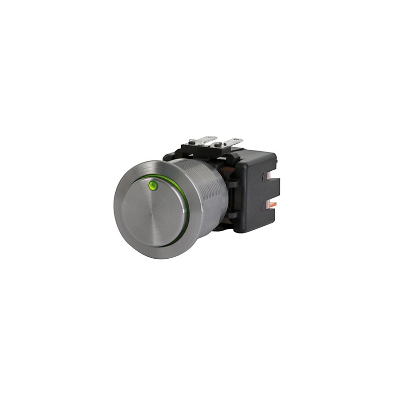 Bouton métal à accrochage double pôle avec lumière verte diamètre 22mm